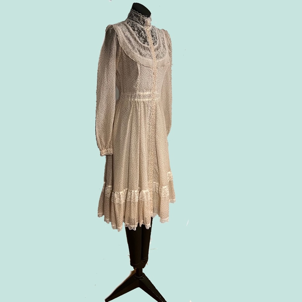 Immaculate & Elegant 70s Gunne Sax Cotton Voile Chintz Prairie Dress Small